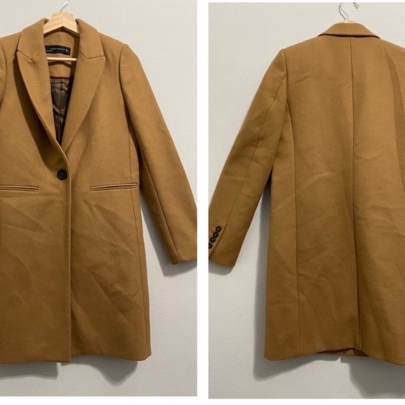 Zara Woman Wool Coat Camel Tan Longline Trench Overcoat Oversized Womens Small S - Picture 2 of 6